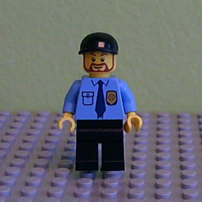 LEGO Minifigure-Police - City Shirt with Dark Blue Tie and Gold Badge, Black Legs, Black Short Bill Cap, Brown Beard Rounded-Town / City / Police-CTY316-Creative Brick Builders